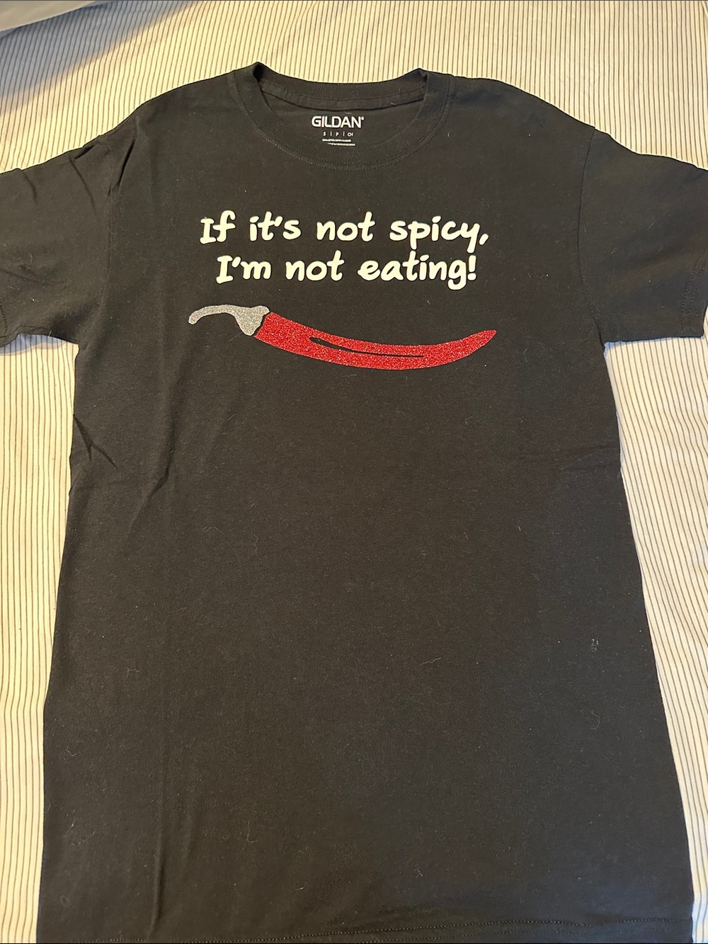 Black Tee with Red Chili Graphic - "If it's not spicy, I'm not eating!"